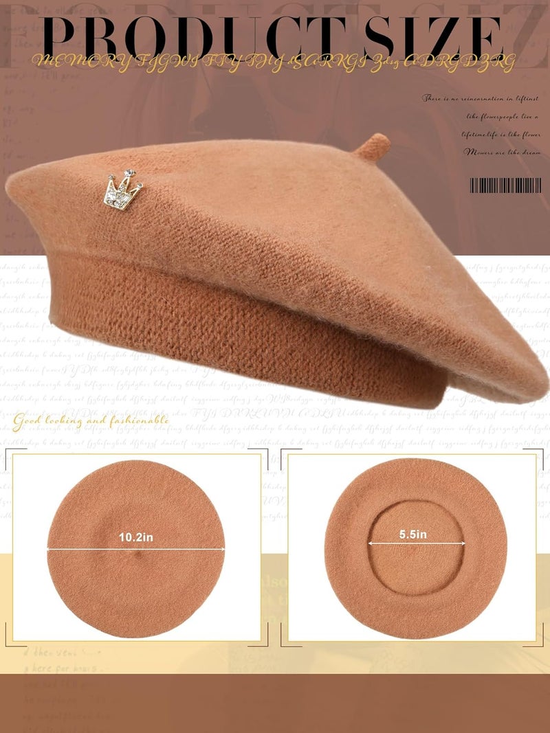 Jamntower 3 Pcs Wool Beret Solid Color French Beanie Hat with Silky Scarf Brooch for Women Girls Gift - Image 2